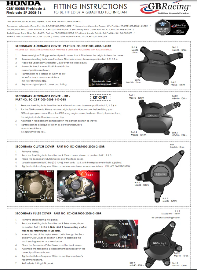 Kupplung Protektor Schutzabdeckung GBRacing Honda CBR 1000 RR (08-16) - Image 3