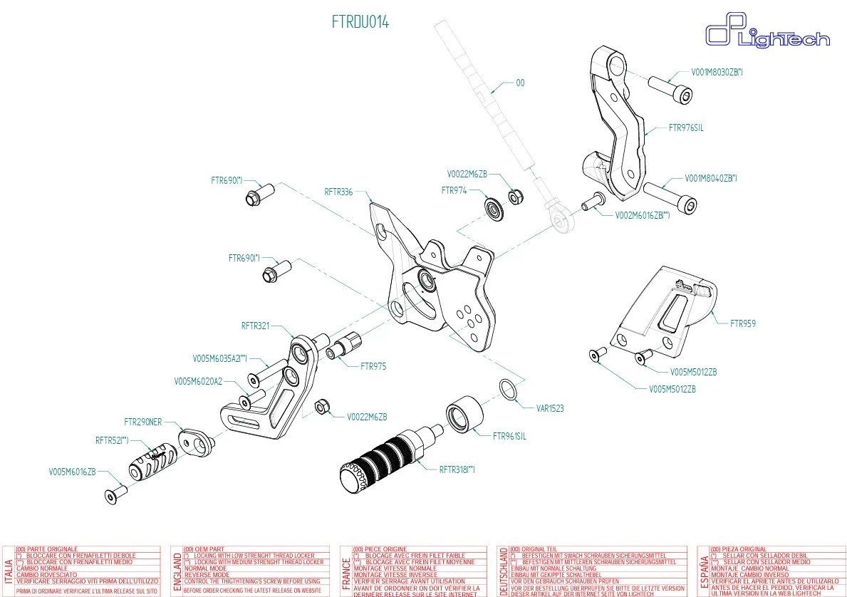 Fußrastenanlage Track-Use LighTech Umkehrschaltung Ducati Panigale 899 (13-16) FTRDU014 - Image 6