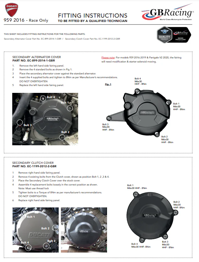 Motordeckel Protektoren Komplettset GBRacing Ducati Panigale 959 (16-19) - Image 3