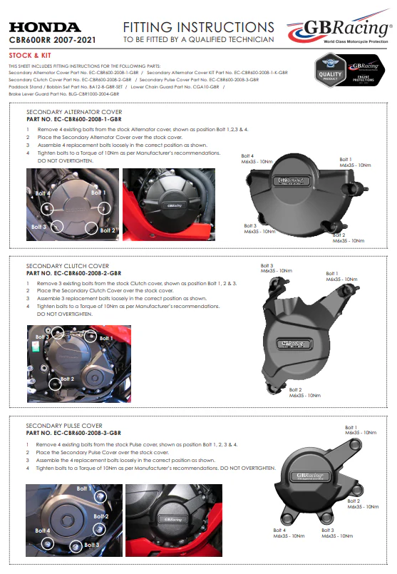 Motordeckel Protektoren Komplettset GBRacing Honda CBR 600 RR (07-21) - Image 3