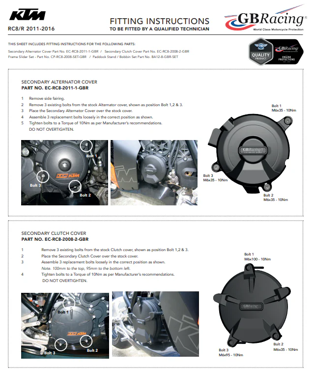 Motordeckel Protektoren Komplettset GBRacing KTM RC8/R 1190 (11-16) - Image 4