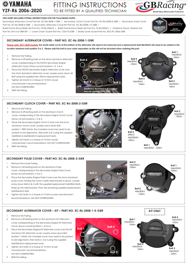 Motordeckel Protektoren Komplettset GBRacing Yamaha KIT YZF-R6 (06-26) - Image 2
