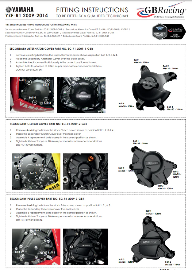 Motordeckel Protektoren Komplettset GBRacing Yamaha YZF-R1 (09-14) - Image 7